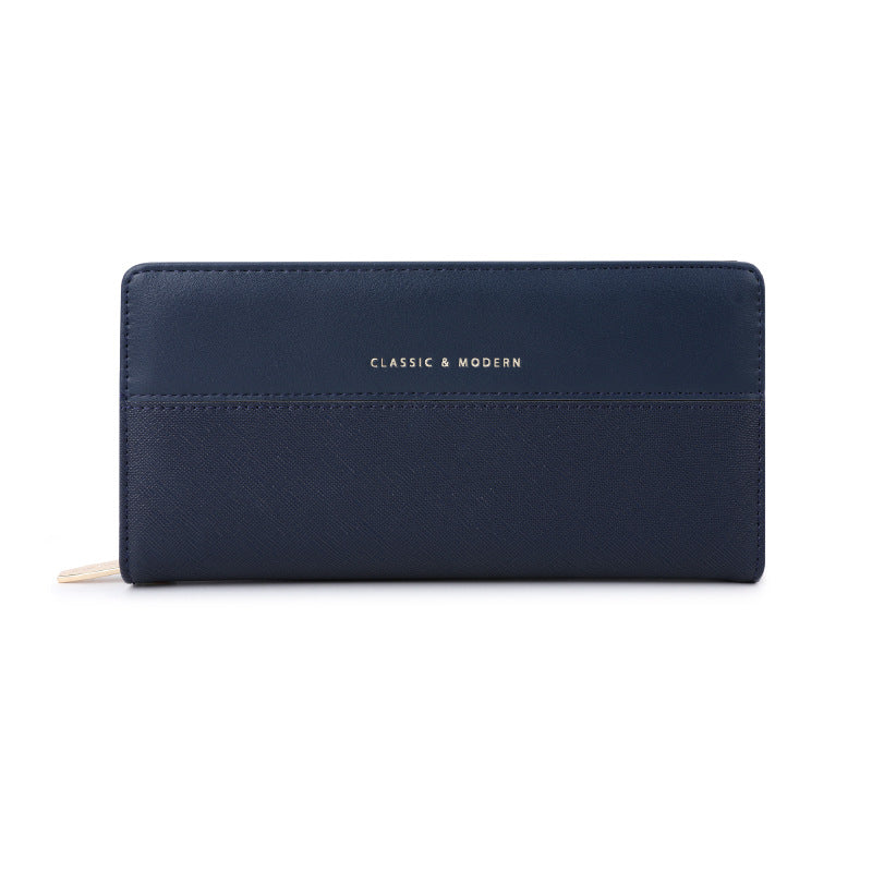 Women's Leather Patchwork Long Zipper Dark Joker Ladies Wallet