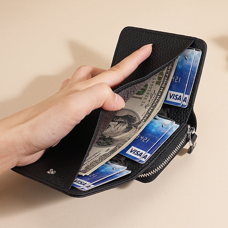 Women's Style Genuine Leather Swiping Multiple Slots Zipper Ladies Wallet