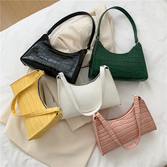 Women's Fan Fashion Embossing Hand Temperament Stone Shoulder Bags