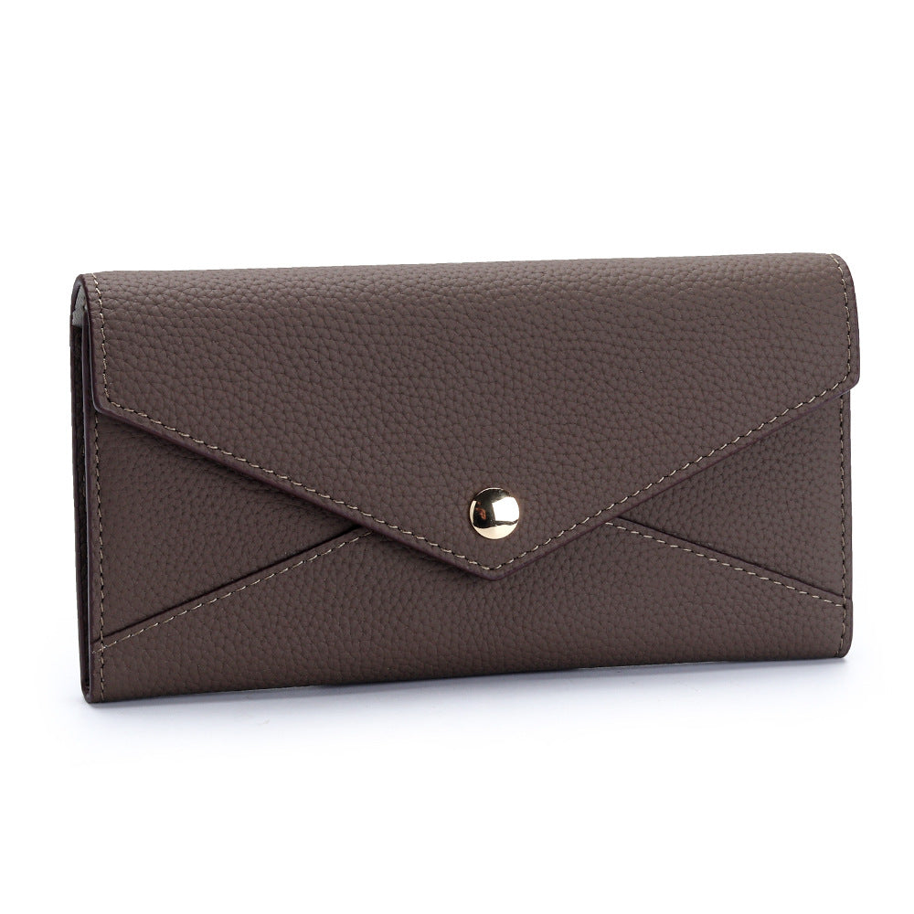 Women's First Layer Long Cowhide Contrast Color Fashion Stitching Large Ladies Wallet