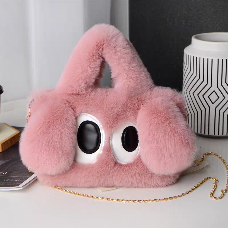 Women's Big Eye Dog Plush Cute Cartoon Portable Large Small Square Bags