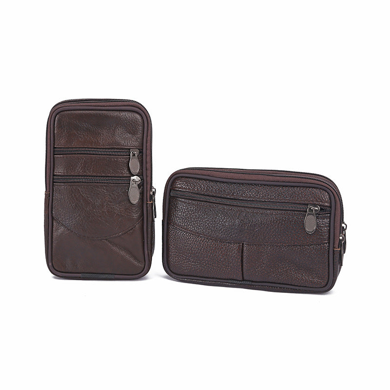 Men's Mobile Vertical Person Cattle Leather Men's Waist Packs