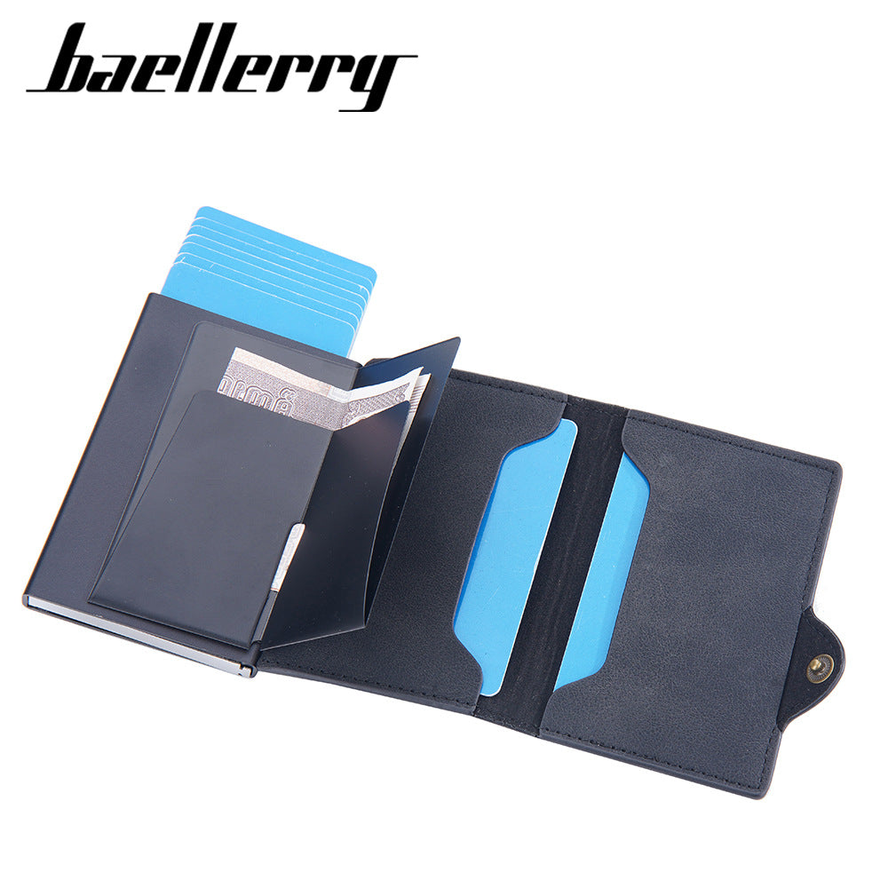 Men's Contrast Color Side Push Short Automatic Card Holder