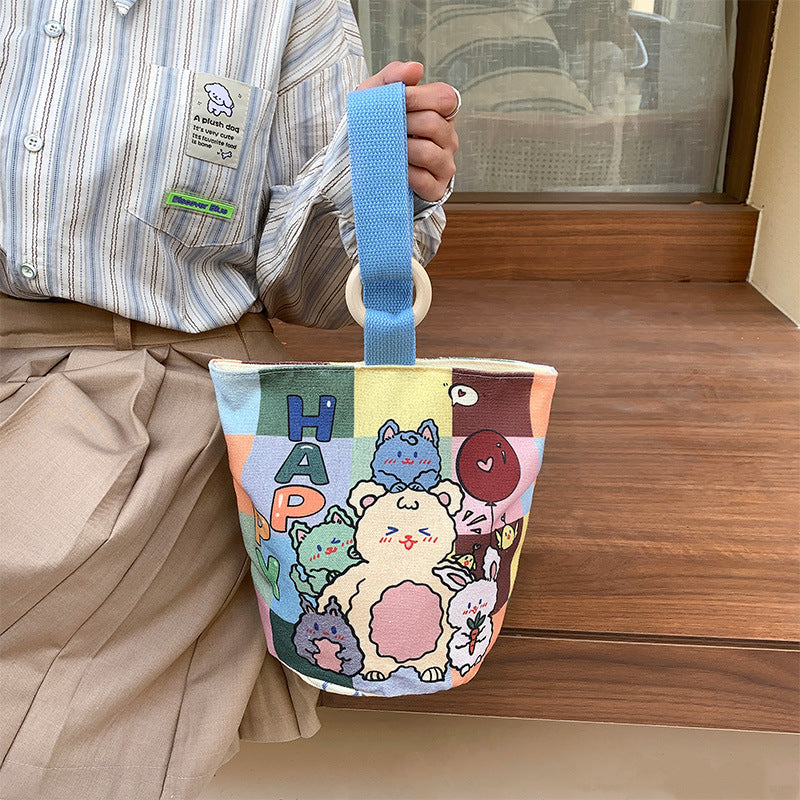 Cartoon Canvas Female Lunch Box Ethnic Handbags