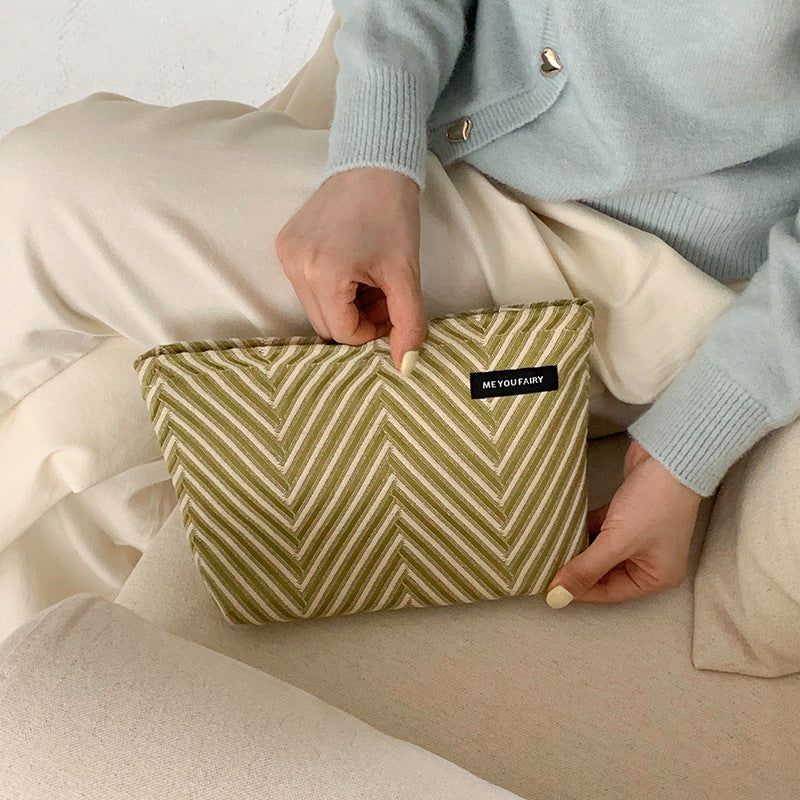 Geometric Striped Make-up Canvas Portable Skin Care Buggy Makeup Bag