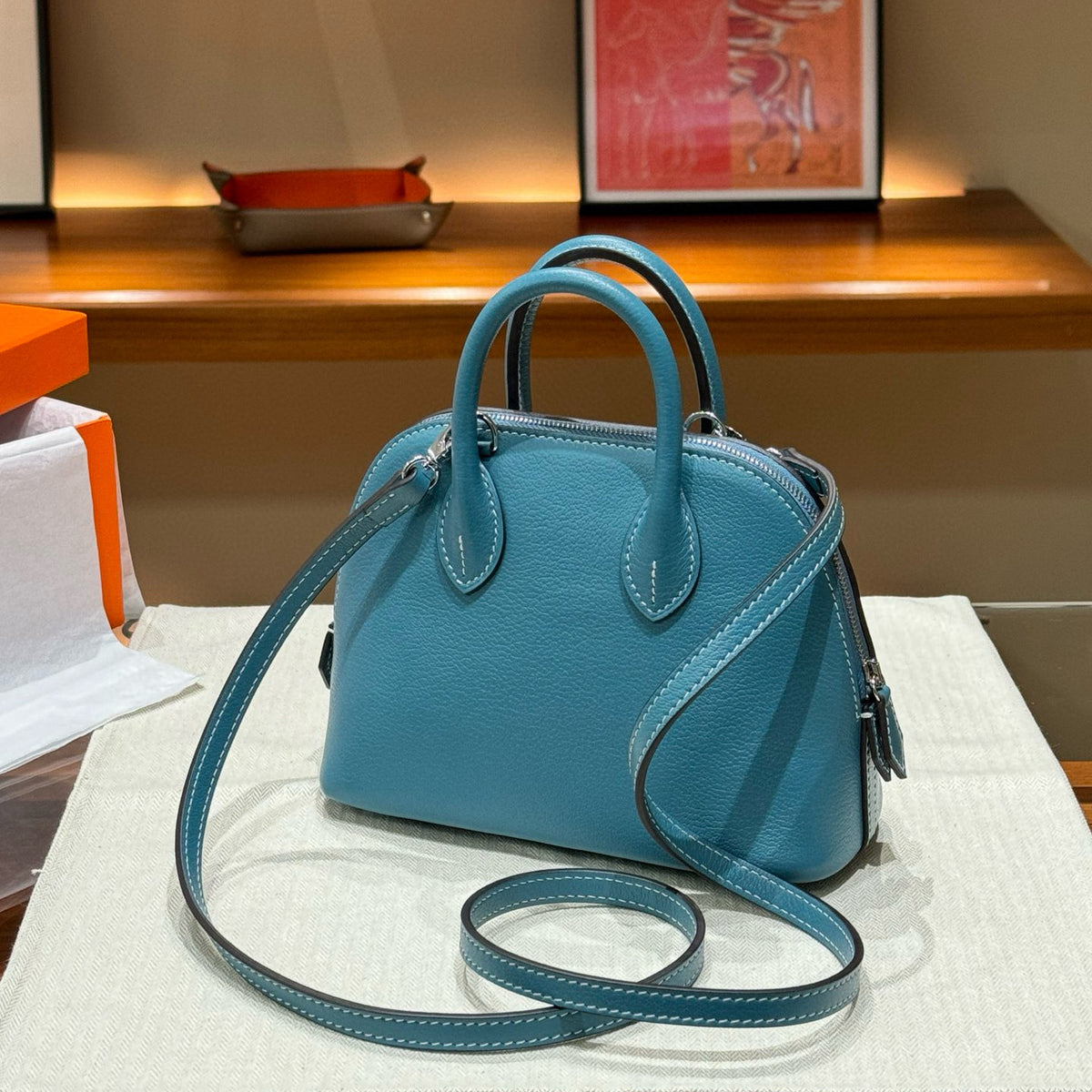 Mini Genuine Leather Goat Pattern Bowling Shell High-grade Bags