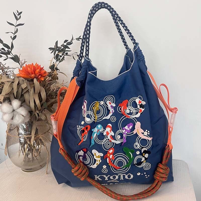 Embroidered Shopping With Flowers Plants On The Upper Body Niche Women's Shoulder Bag