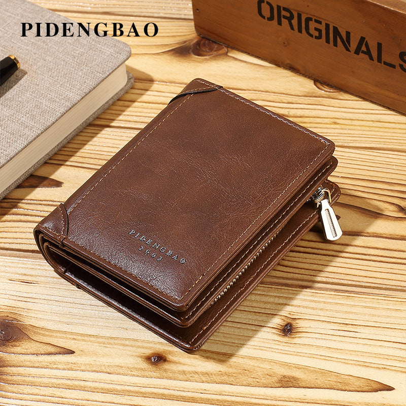 Men's Vintage Short Business Multiple Slots Zipper Men's Wallets