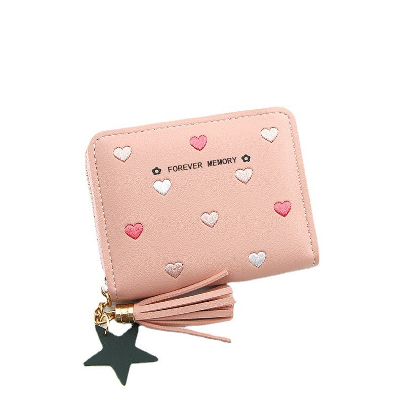 Women's Korean Style Short Cute Zipper Heart-shaped Simple Coin Purses