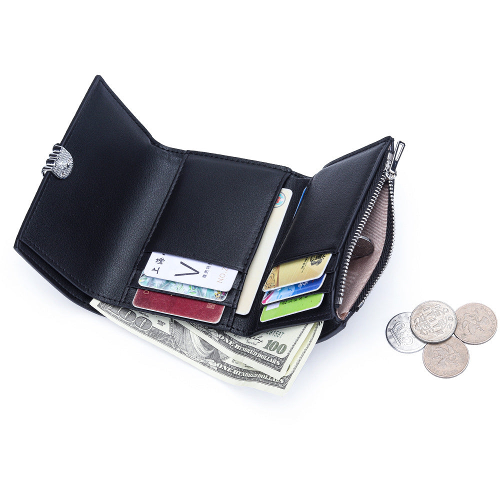 Women's Cowhide Cross Pattern Short Folding Exquisite Ladies Wallet
