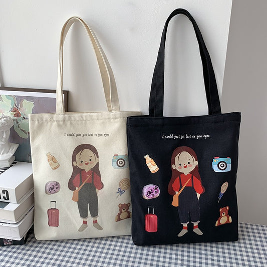 Canvas Female Cute Literary Fresh Cartoon Large Shoulder Bags