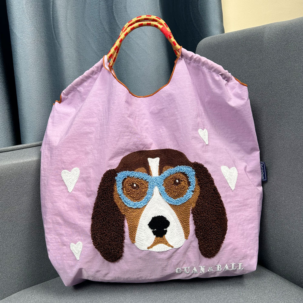 Style Cute Dog Towel Embroidery Embroidered Large Women's Shoulder Bag