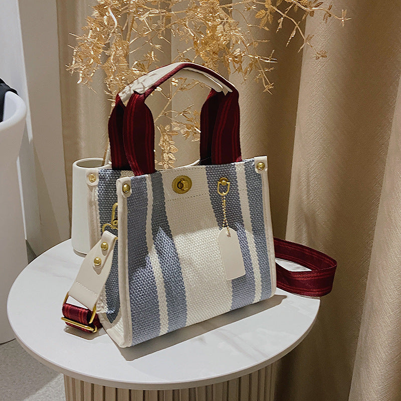 Elegant Women's Fashionable Canvas Striped Broadband Handbags