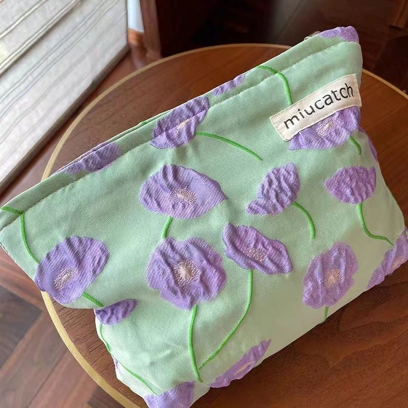 Large Capacity Portable Fresh Floral Buggy Cosmetic Bags