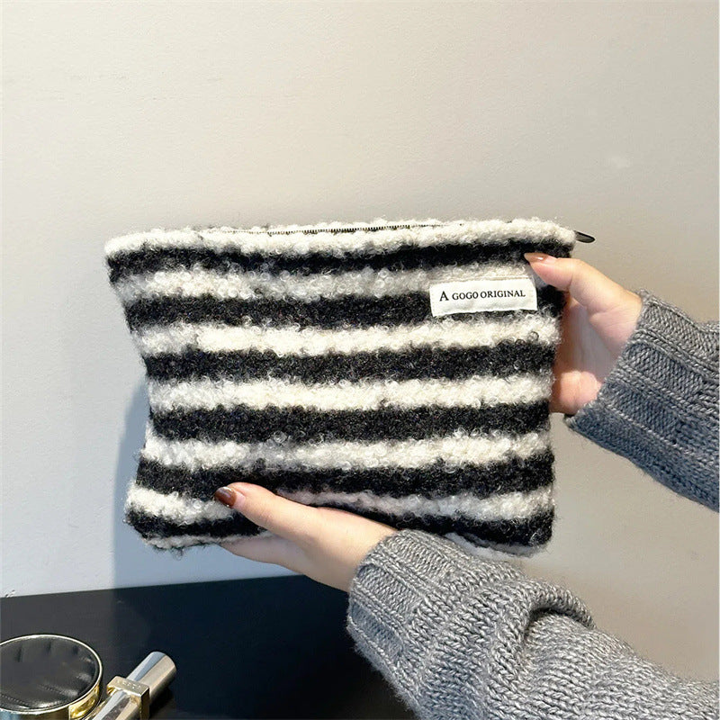 Striped Contrast Color Large Capacity Portable Makeup Bag