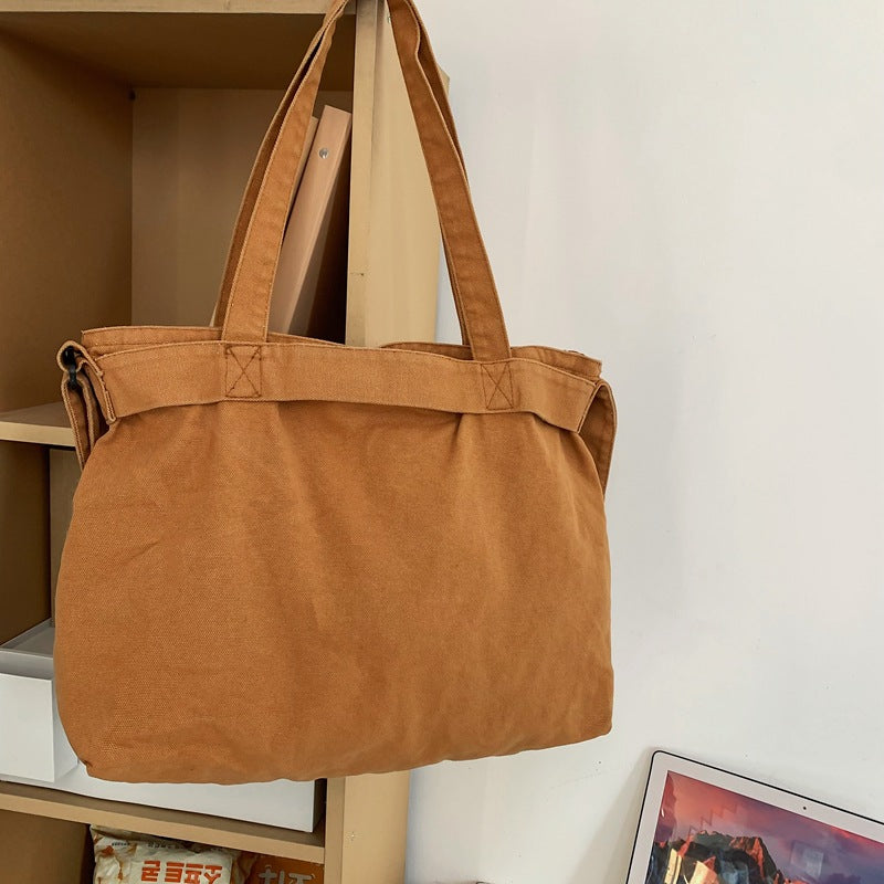 Women's & Men's Large Capacity Washed Canvas Leisure Literary Women's Shoulder Bag