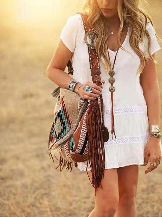 Women's Vintage Hand-woven Cotton And Linen Large Crossbody Bags