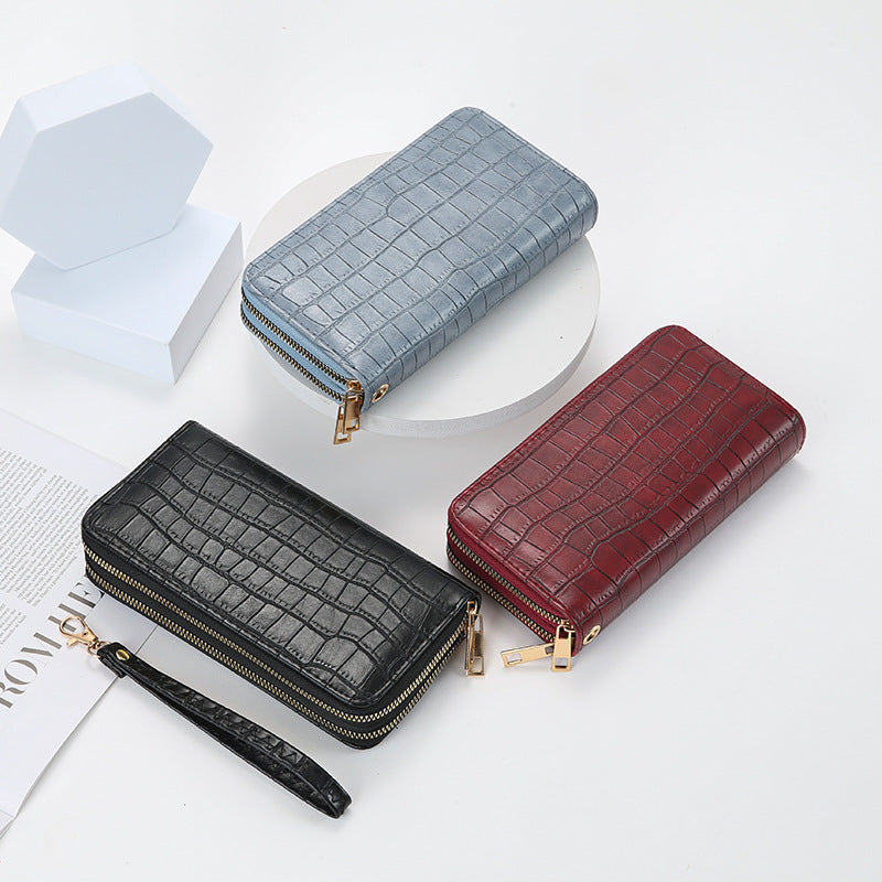 Women's Fashion Crocodile Pattern Double Zip Clutch Ladies Wallet
