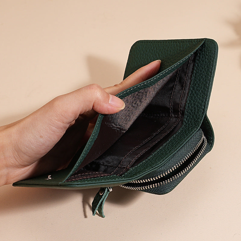Women's Style Genuine Leather Swiping Multiple Slots Zipper Ladies Wallet
