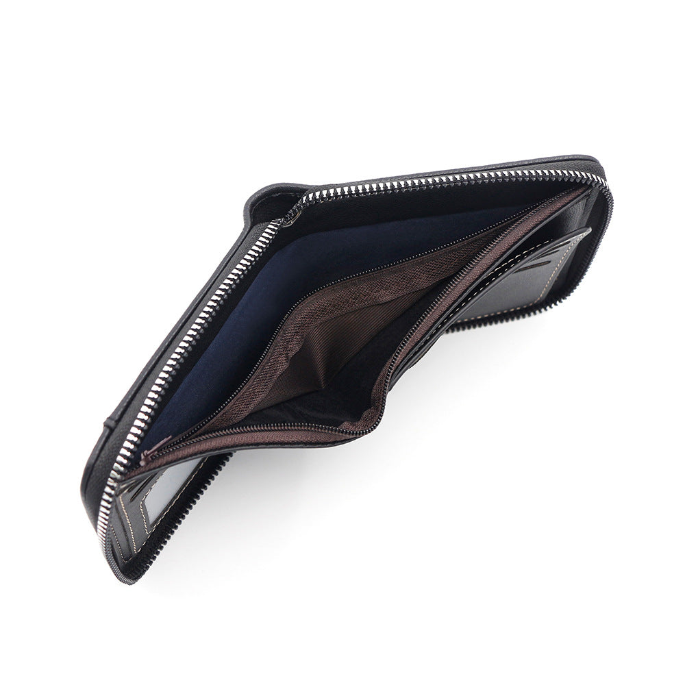 Men's Oil Wax Leather Stitching Short Chain Men's Wallet