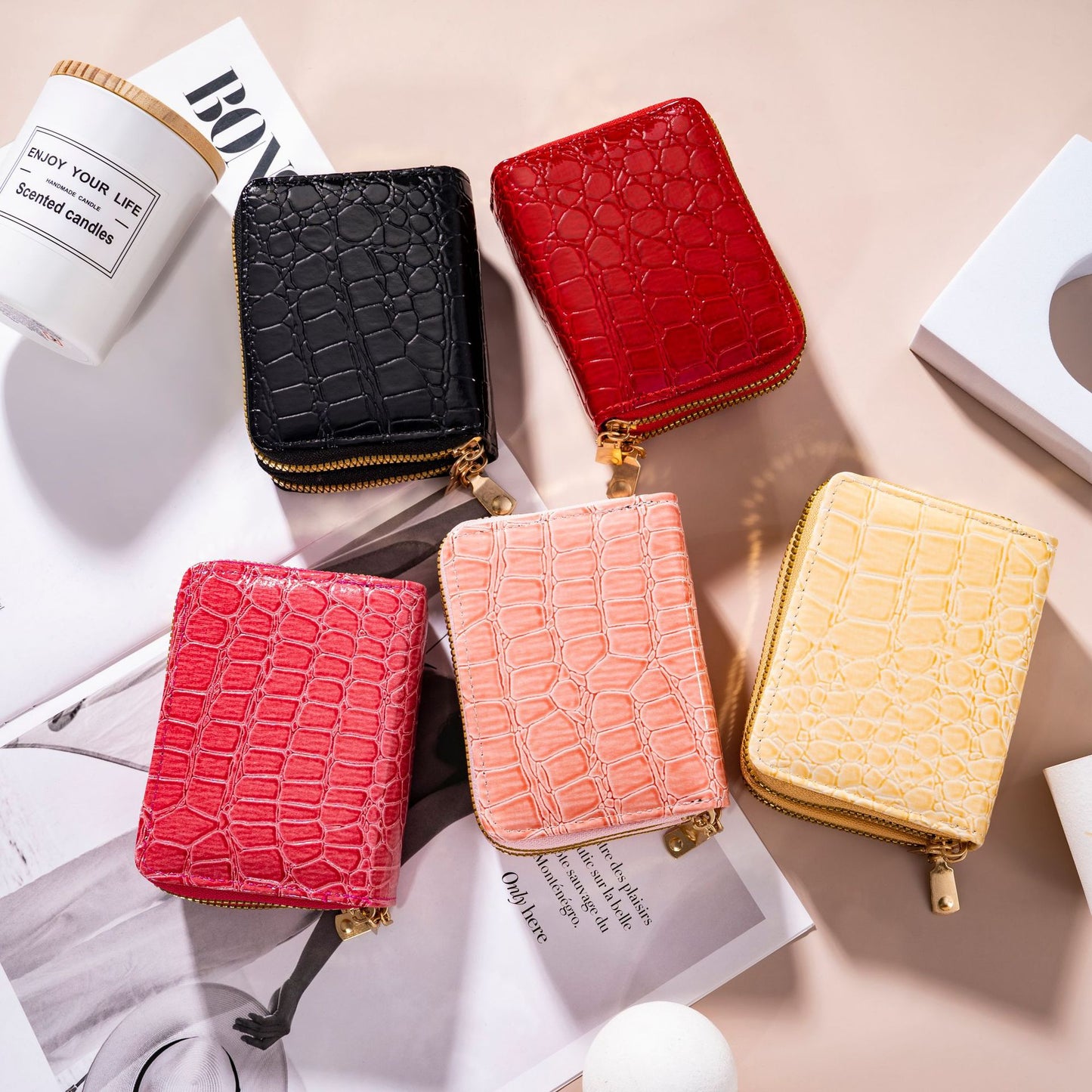 Women's Crocodile Pattern Organ Double Zipper Fashion Large Card Holder