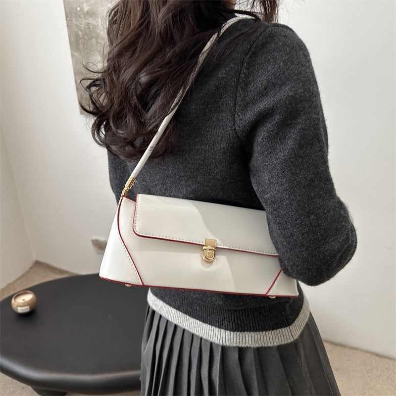 Women's Large Capacity French Solid Color Single Lock