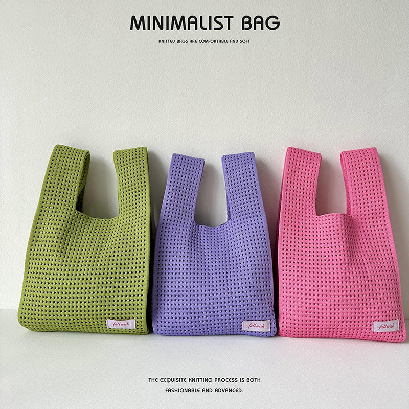 Solid Color Hollow Knitted Simple Versatile Handbags