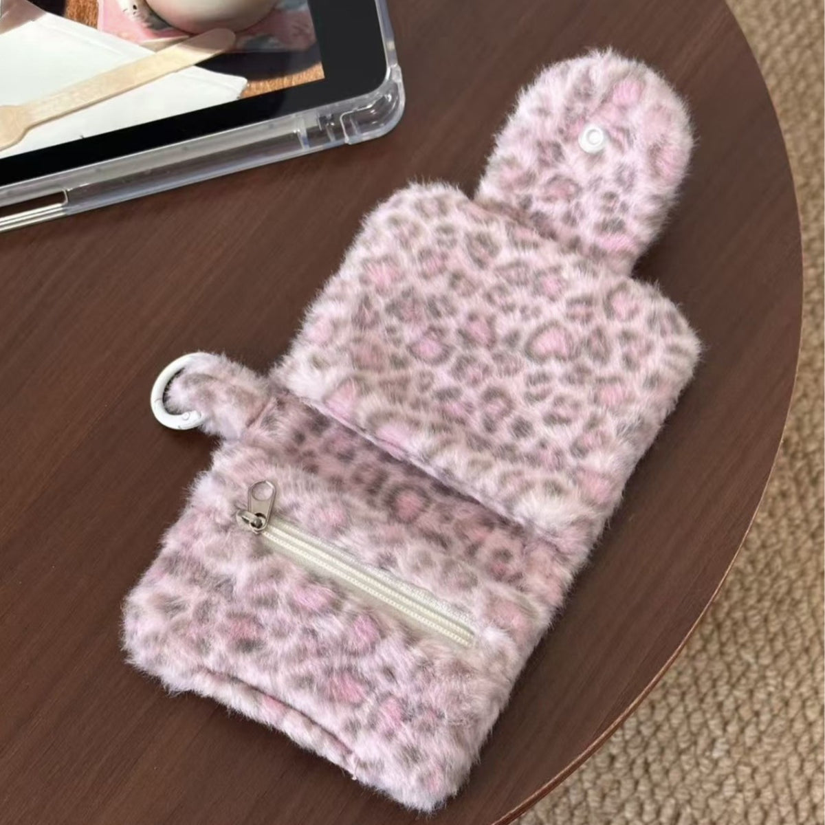 Mini Female Pink Leopard Print Out Shopping Makeup Bag