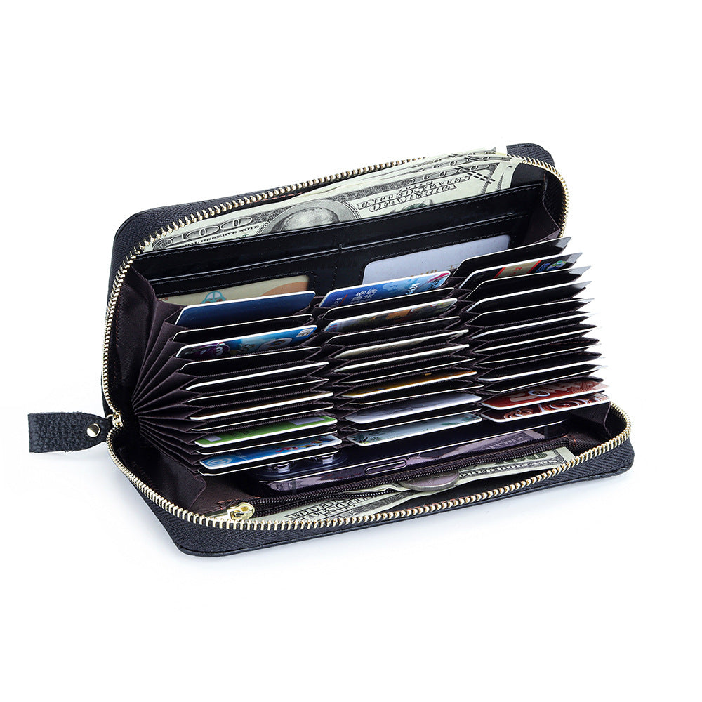 Women's Leather Long Zip Clutch Large Capacity Card Holder