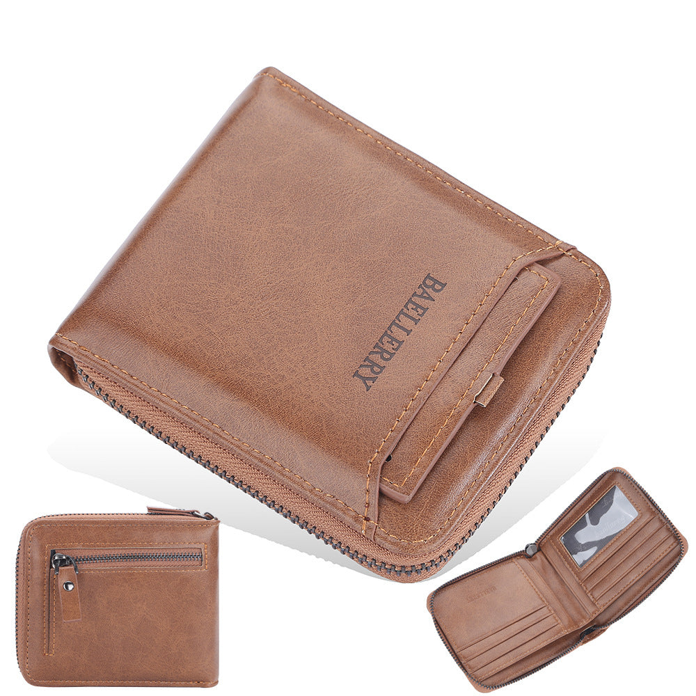Men's Short Retro Multi Slots Zipper Green Men's Wallet