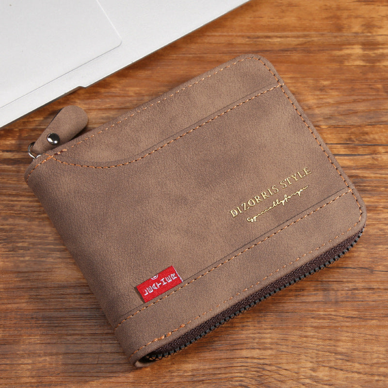 Men's Short Horizontal Zipper Vintage Cubic Men's Wallet