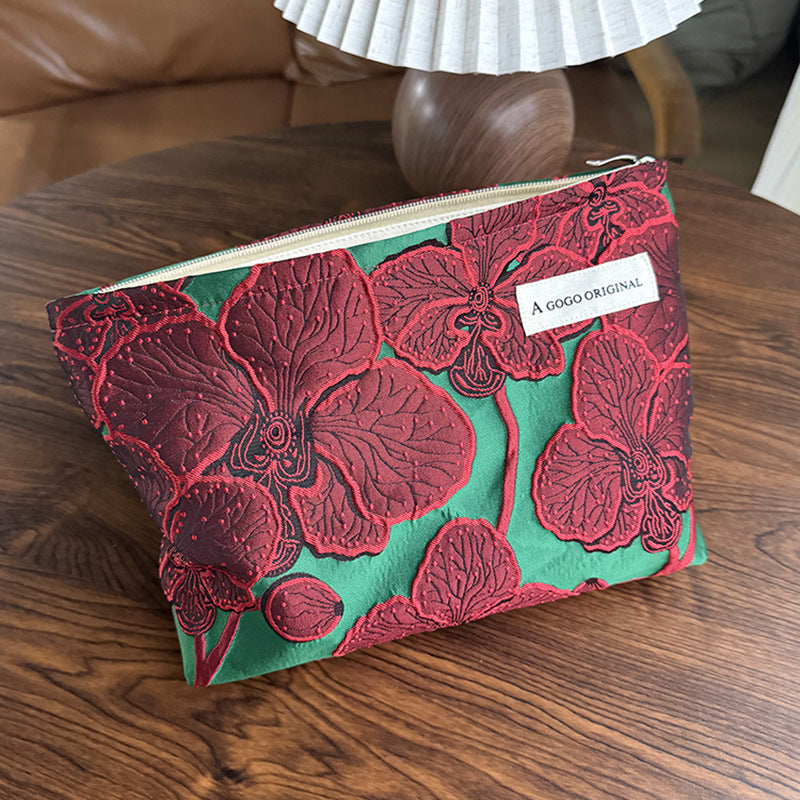 Retro Flower Portable Skin Care Buggy Makeup Bag