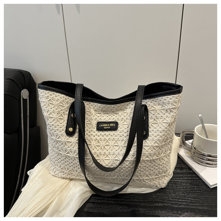 Women's Style Color Matching Straw Texture Underarm Women's Shoulder Bag