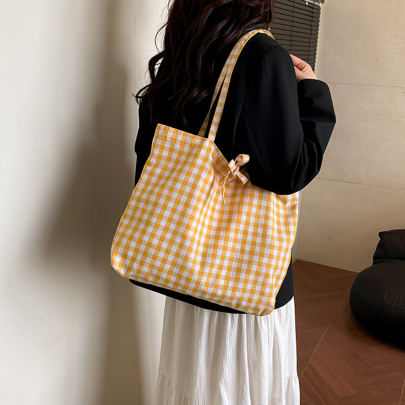 Checked Canvas Artistic Style College Fashion Women's Shoulder Bag