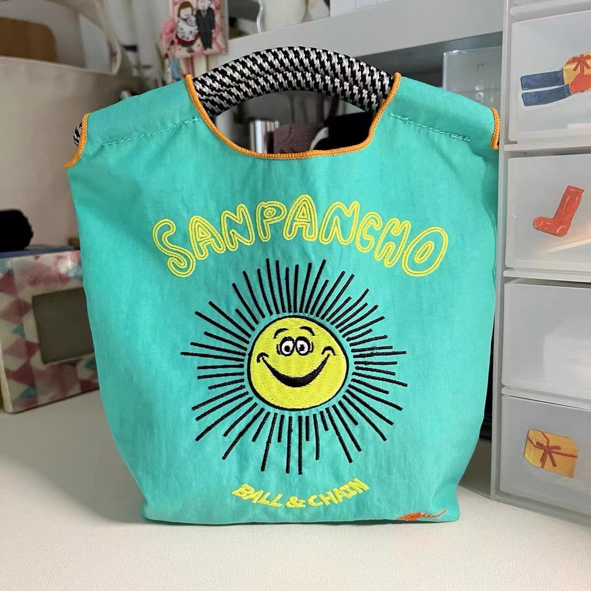 Homemade Shopping Nylon Cloth Embroidery Flower Handbags