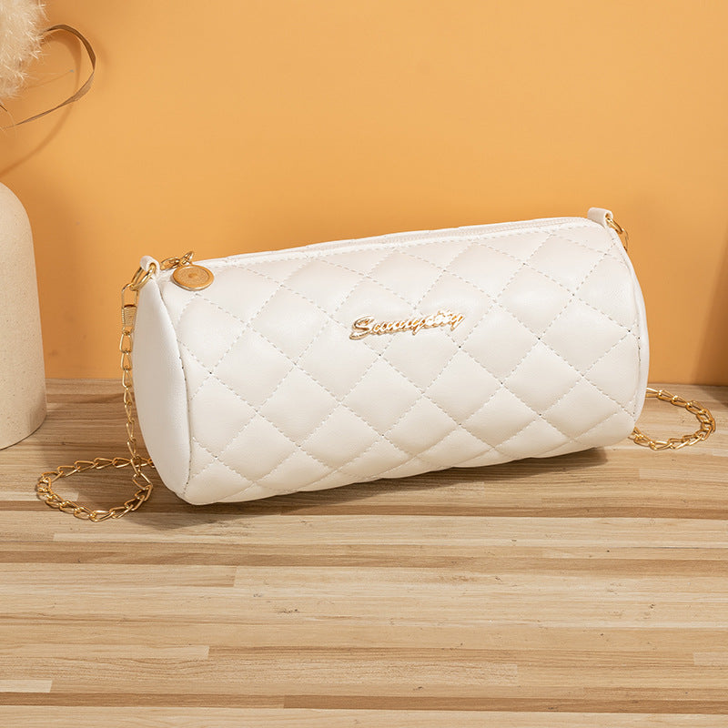 Simple Round Rhombic Pattern Cloth Chain Shoulder Bags