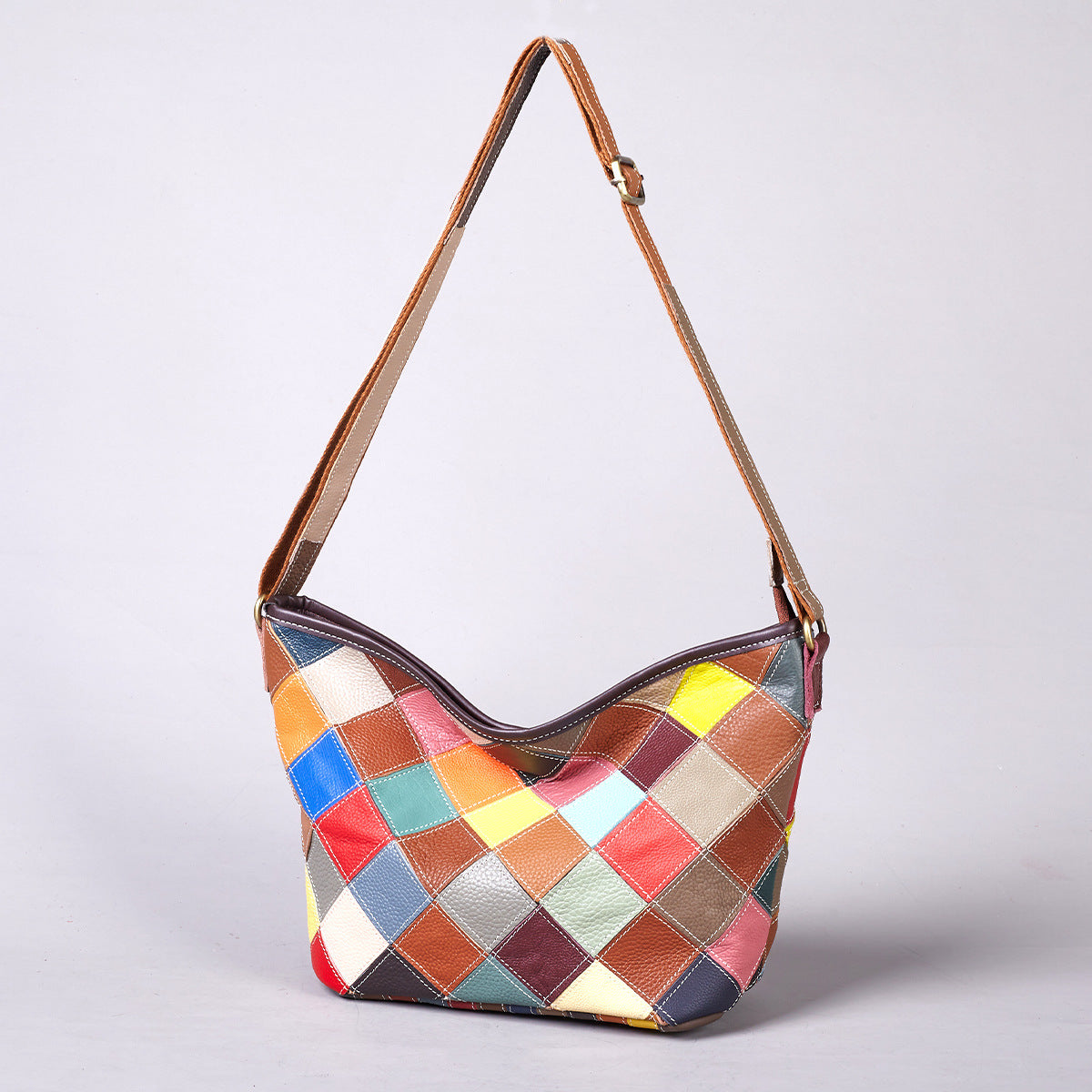 Women's Large Capacity Handmade Plaid Pattern Random Contrast Color Women's Shoulder Bag