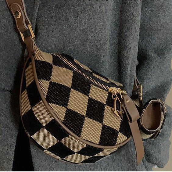 Women's Style Chessboard Plaid Fashion Retro Saddle Women's Messenger Bag