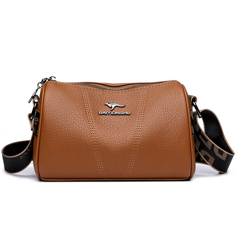 Women's Leather Boston Pillow Wide Strap Large Women's Shoulder Bag