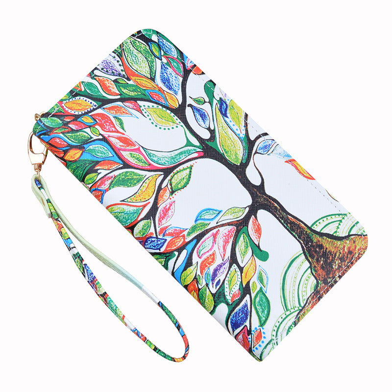 Women's Zipper Soft Leather Fashion Cross Print Ladies Wallet