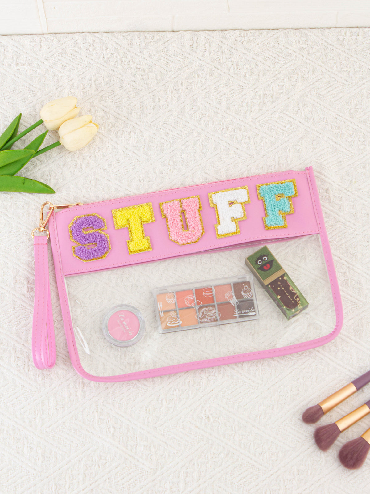 Storage Transparent Zipper Embroidery Lettered Make-up Makeup Bag