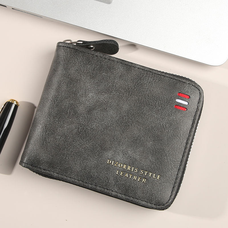 Men's Short Horizontal Zipper Vintage Cubic Men's Wallet