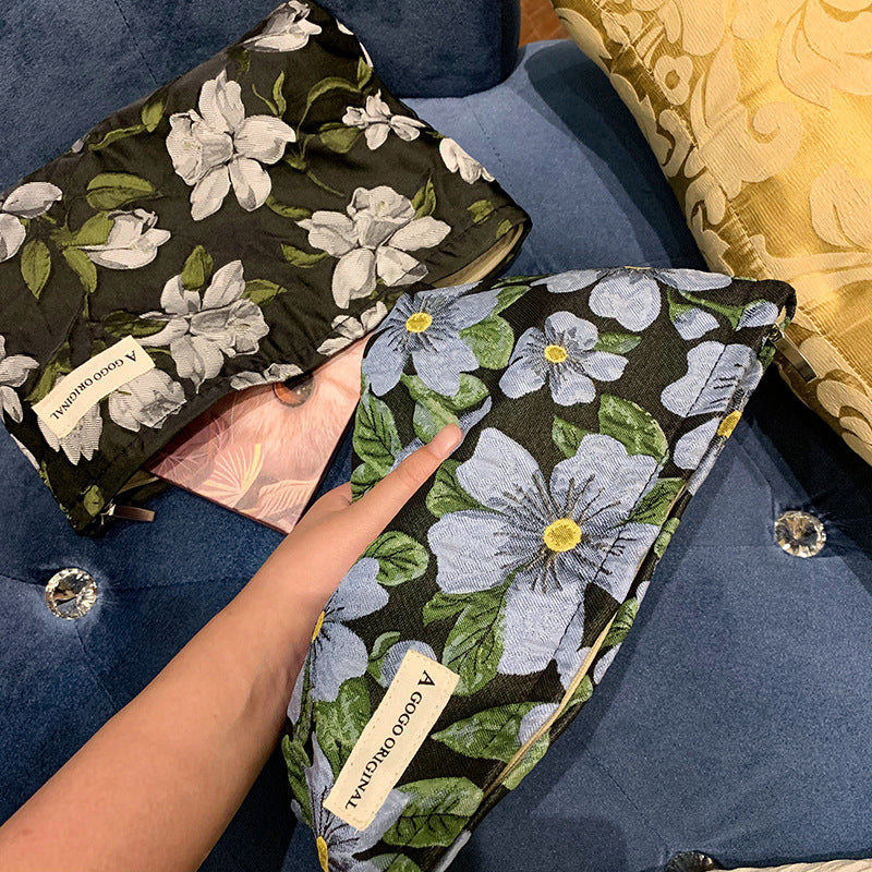 Niche Large Flower Liner Jacquard Cotton Portable Capacity Cosmetic Bags