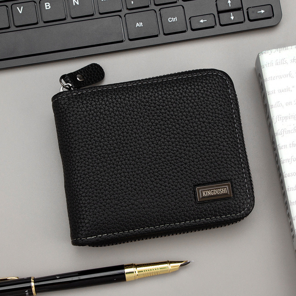 Men's High-grade Lychee Pattern Short Chain Hinge Men's Wallet