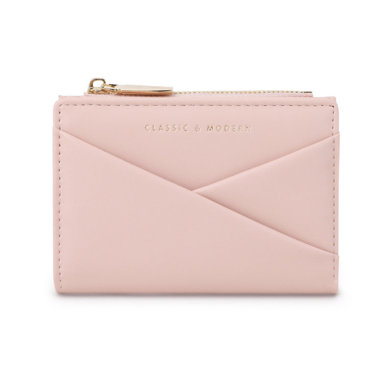 Women's Simple Elegant Oblique Position Design Folding Ladies Wallet