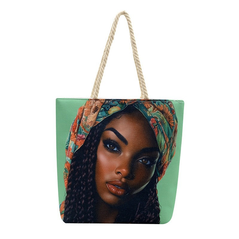 Woman Printing Aesthetic Hemp Rope Hand Women's Shoulder Bag