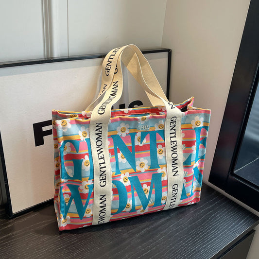 Women's Canvas Large Capacity Letter Fashion Shoulder Bags