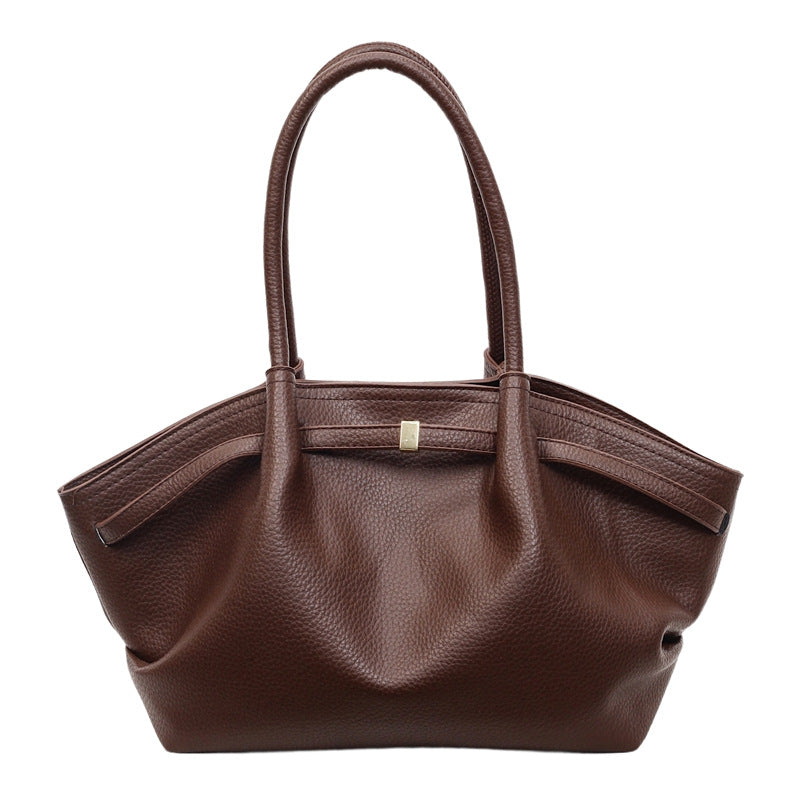 Women's Retro Lychee Pattern Portable Vegetable Basket Large Capacity Niche Pleated Women's Shoulder Bag