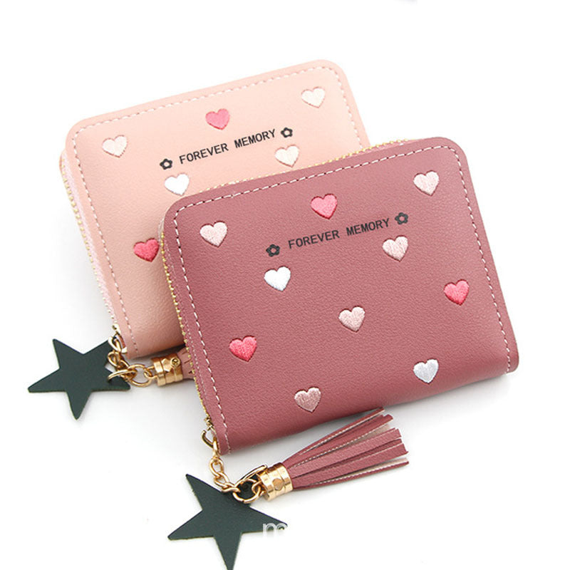Women's Korean Style Short Cute Zipper Heart-shaped Simple Coin Purses