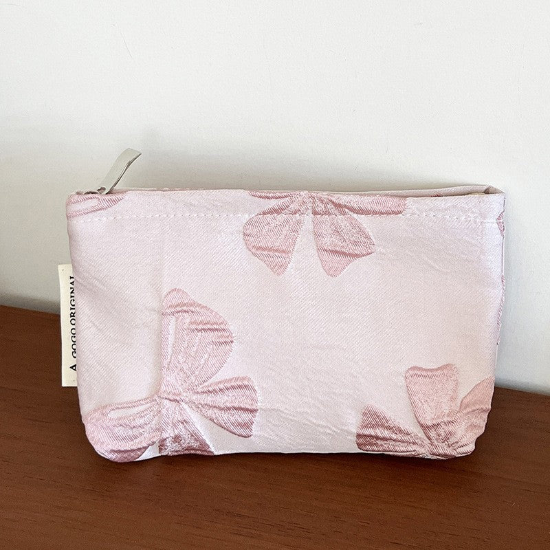 Solid Color Large Capacity Portable Liner Bow Makeup Bag